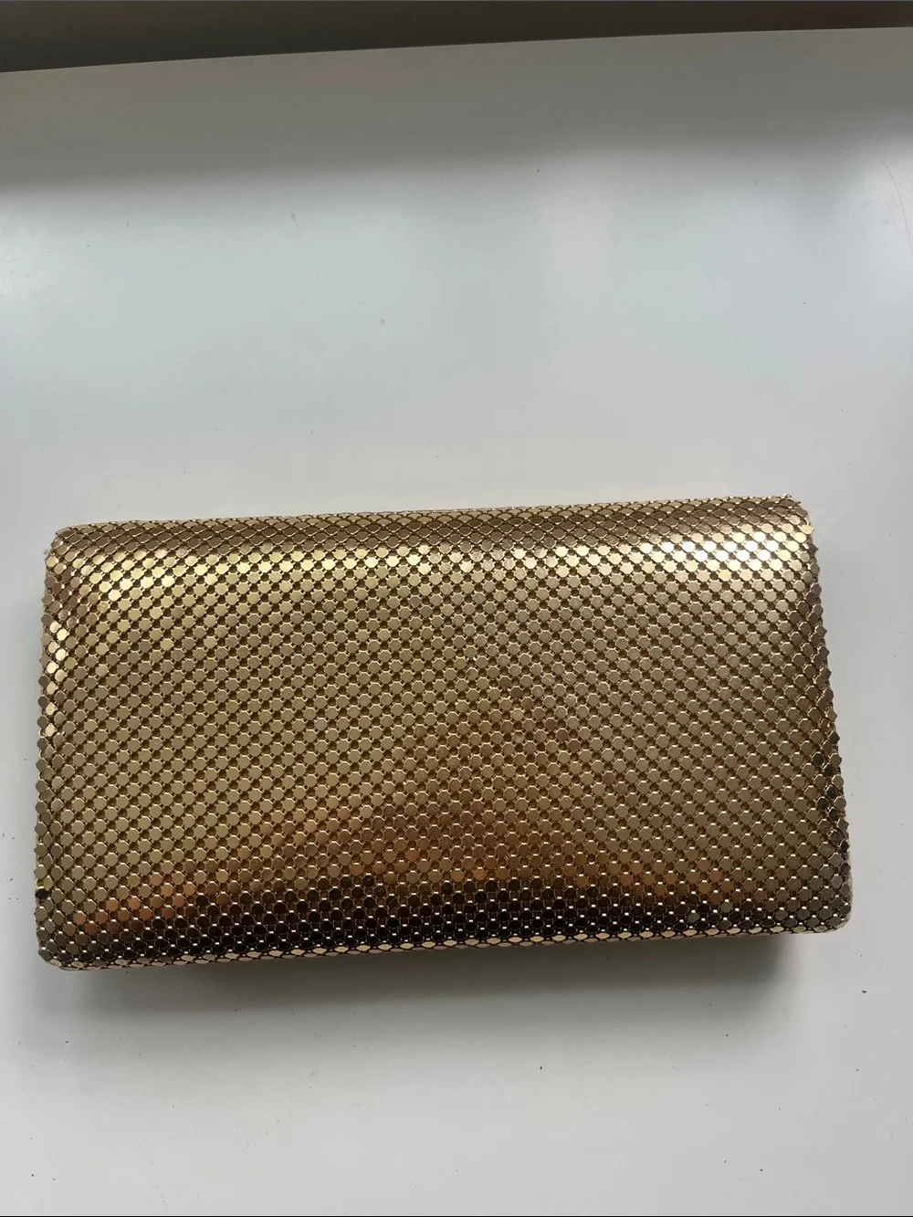 Vintage Gold Metallic Mesh Evening Clutch with Chain Crossbody Strap